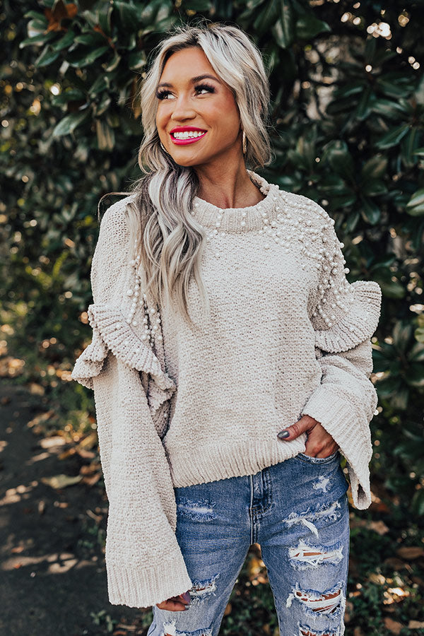 Cuddle Up With Cocoa Embellished Sweater in Stone