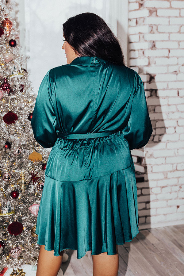 First Class Ticket Satin Dress In Teal Curves Image - 4