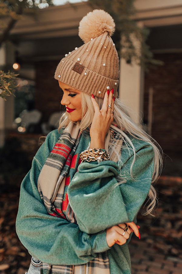 Cozy Zone Embellished Beanie In Iced Latte