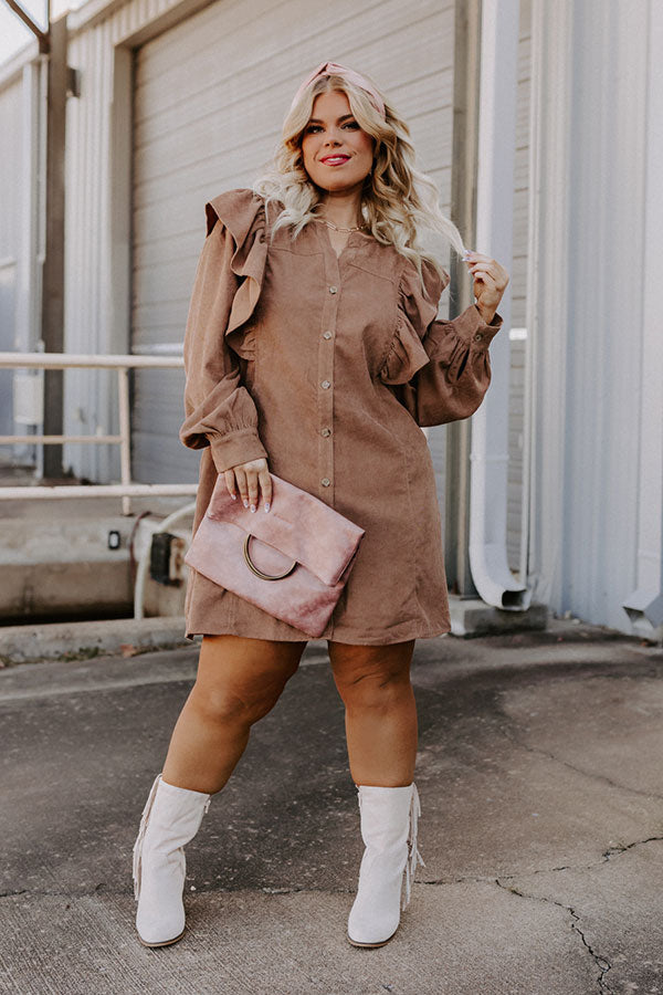 Boston Chill Corduroy Dress in Camel Curves