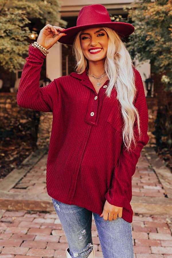 East Side Chic Waffle Knit Top In Crimson