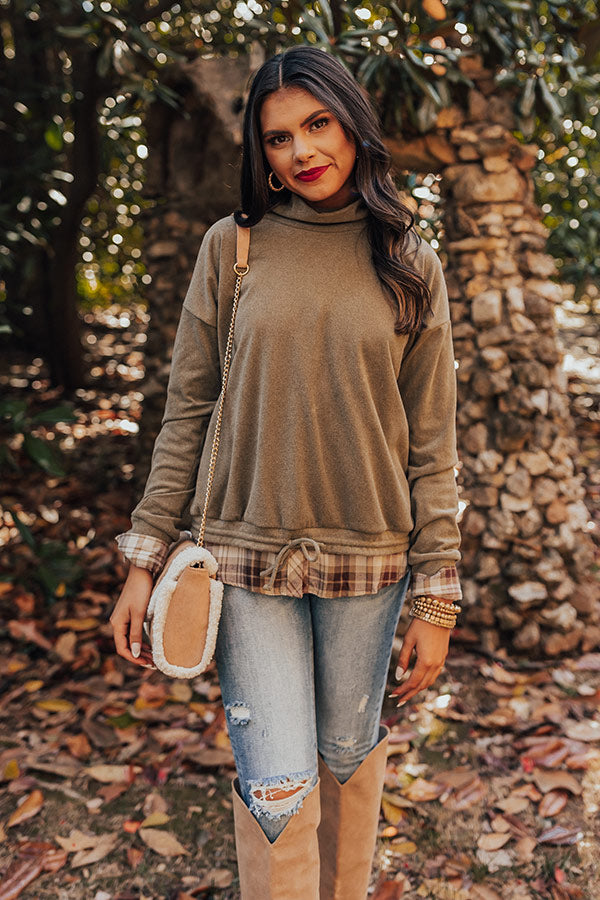 Autumn Color Sweater Top In Olive