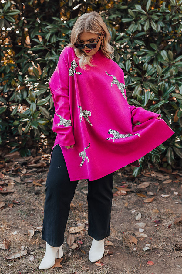 Cozy And Kind Cheetah Sweater In Hot Pink Curves