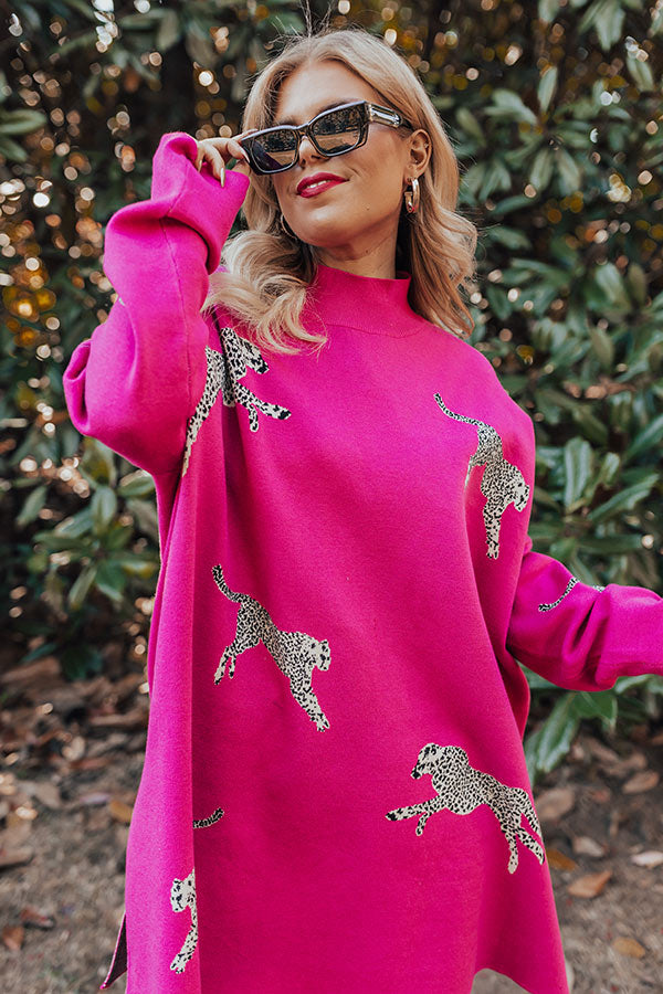 Cozy And Kind Cheetah Sweater In Hot Pink Curves