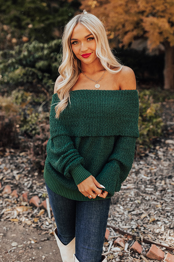 Curl Up And Get Cozy Knit Sweater In Hunter Green