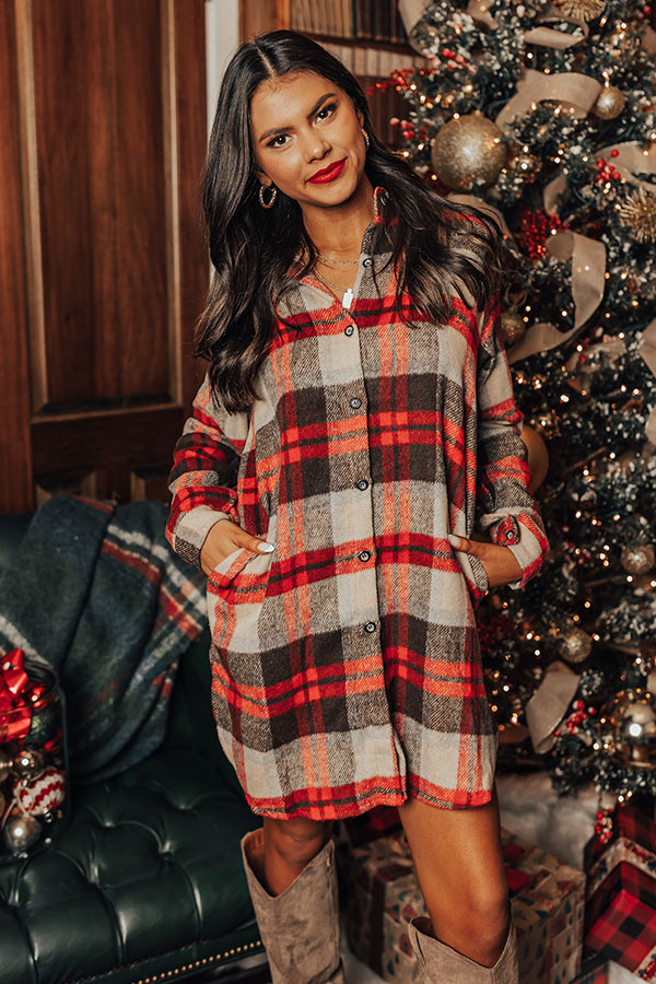 Peppermint Kisses Flannel Tunic Dress In Chocolate