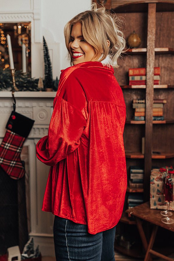 Seasonal Sweetness Velvet Button Up In Red Curves Image - 5