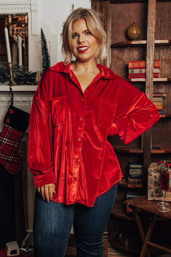Seasonal Sweetness Velvet Button Up In Red Curves Image - 2