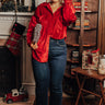 Seasonal Sweetness Velvet Button Up In Red Curves Image - 1
