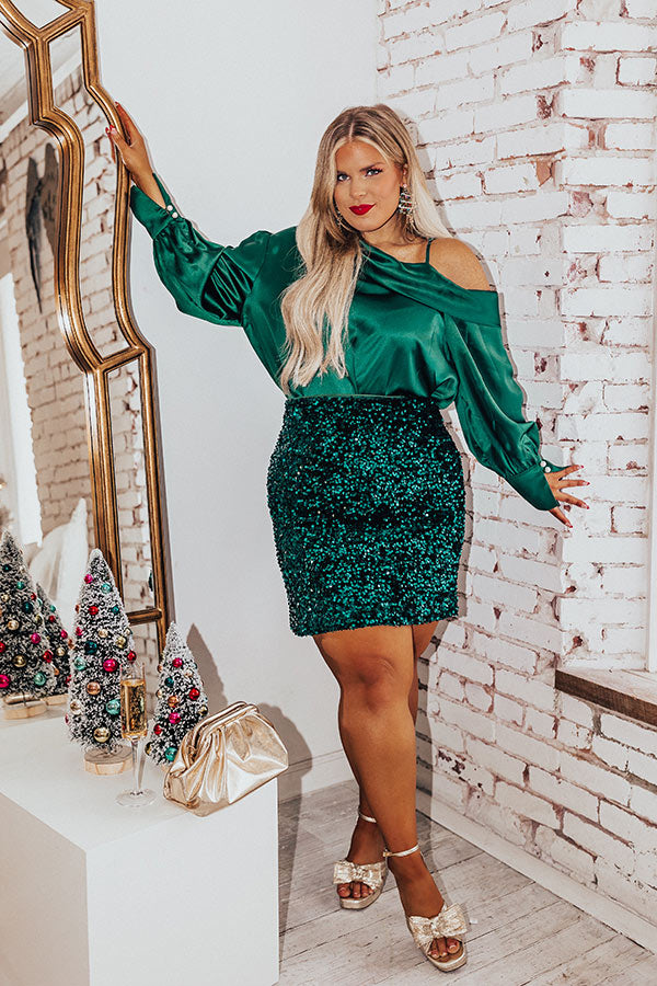 Date Night Ready Satin Top In Hunter Green Curves