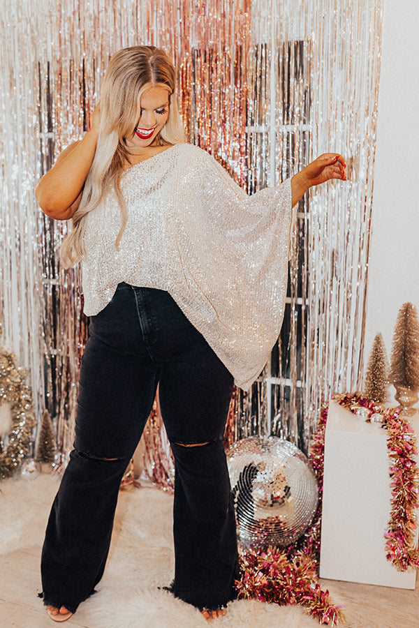 Middle Of The Night Sequin Top In Champagne Curves