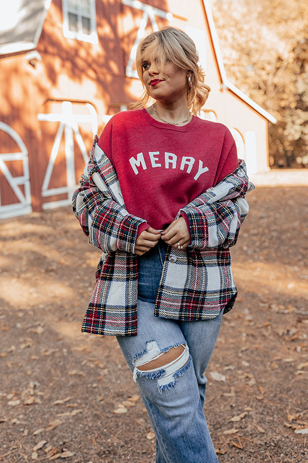 Very Merry Graphic Sweatshirt In Red Curves