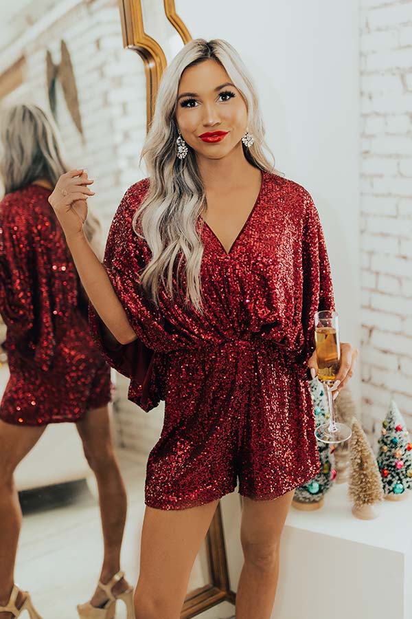 Beyond Obsessed Sequin Romper In Wine Image - 4