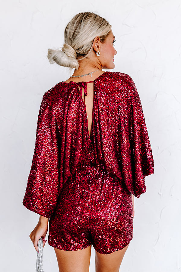 Beyond Obsessed Sequin Romper In Wine Image - 3