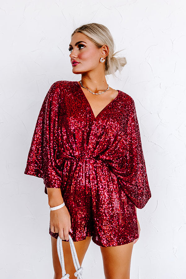 Beyond Obsessed Sequin Romper In Wine Image - 2
