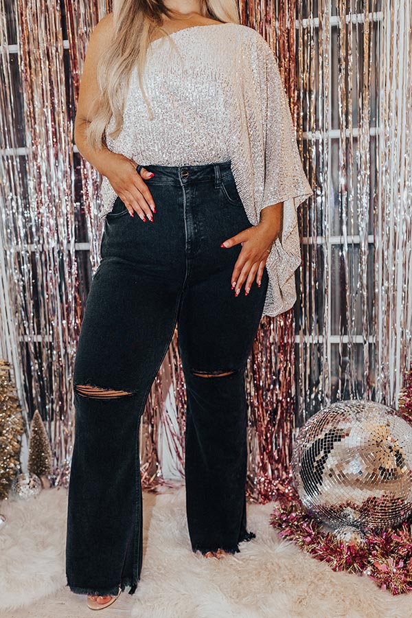 Risen The Laura High Waist Distressed Flare in Black Curves