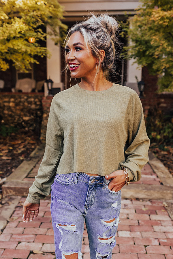 Hot Cocoa Divine Knit Crop Top In Olive