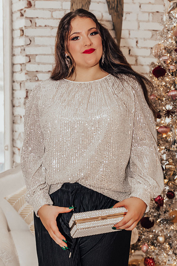Seriously Swept Away Sequin Top In Champagne Curves