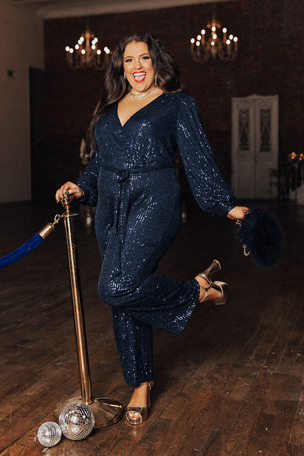 Heart Filled With Love Sequin Jumpsuit In Navy Curves