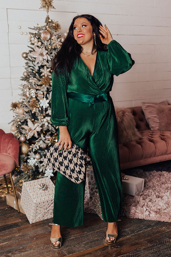 Macarons At Midnight Pleated Jumpsuit In Hunter Green Curves Image - 1