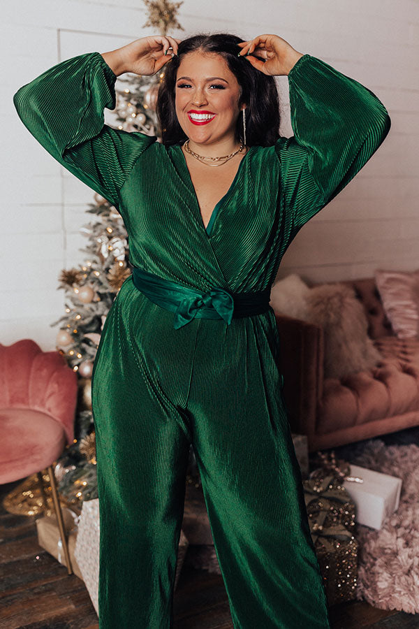 Macarons At Midnight Pleated Jumpsuit In Hunter Green Curves Image - 2