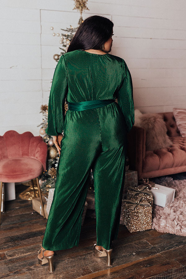 Macarons At Midnight Pleated Jumpsuit In Hunter Green Curves Image - 5