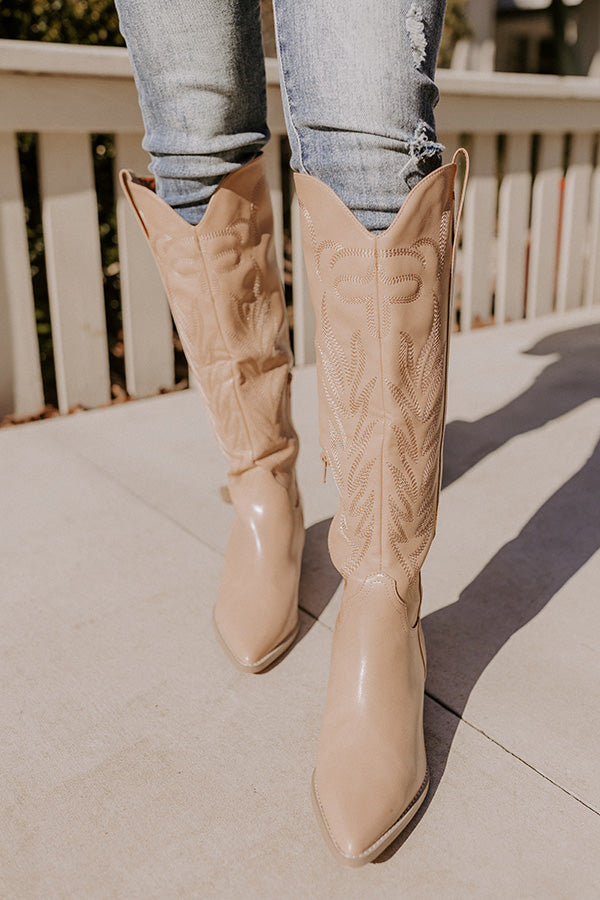 The Jessica Faux Leather Knee High Cowboy Boot in Cream 6.0 / Cream