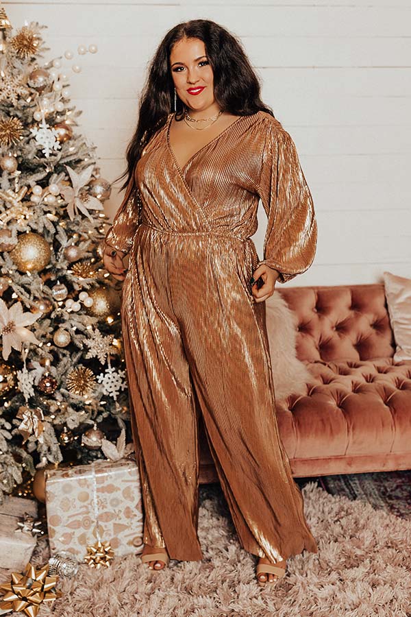 Endless Nights Pleated Jumpsuit In Rose Gold Curves
