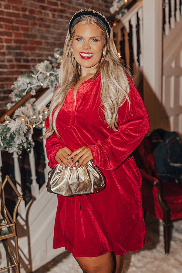 Right On Time Velvet Shift Dress In Red Curves Image - 2