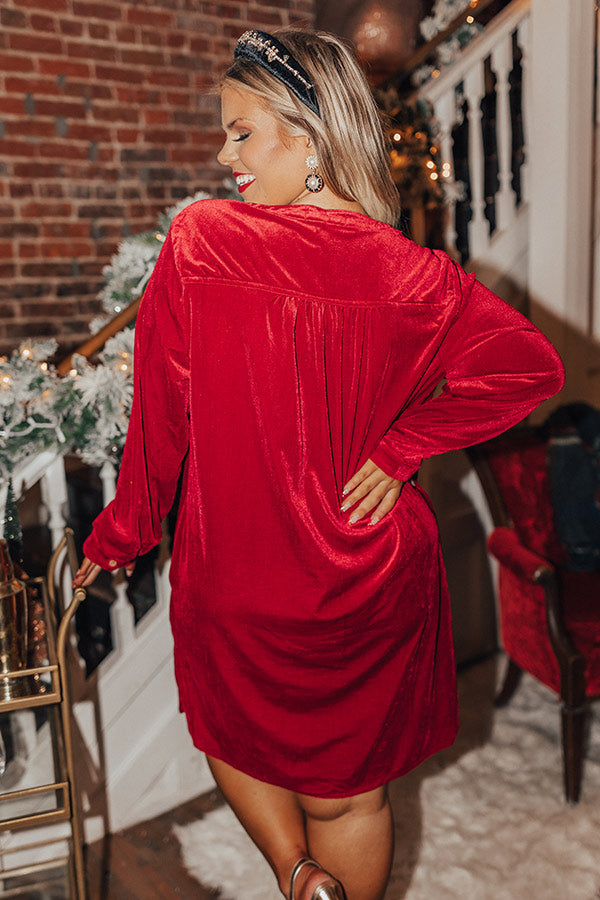 Right On Time Velvet Shift Dress In Red Curves Image - 4