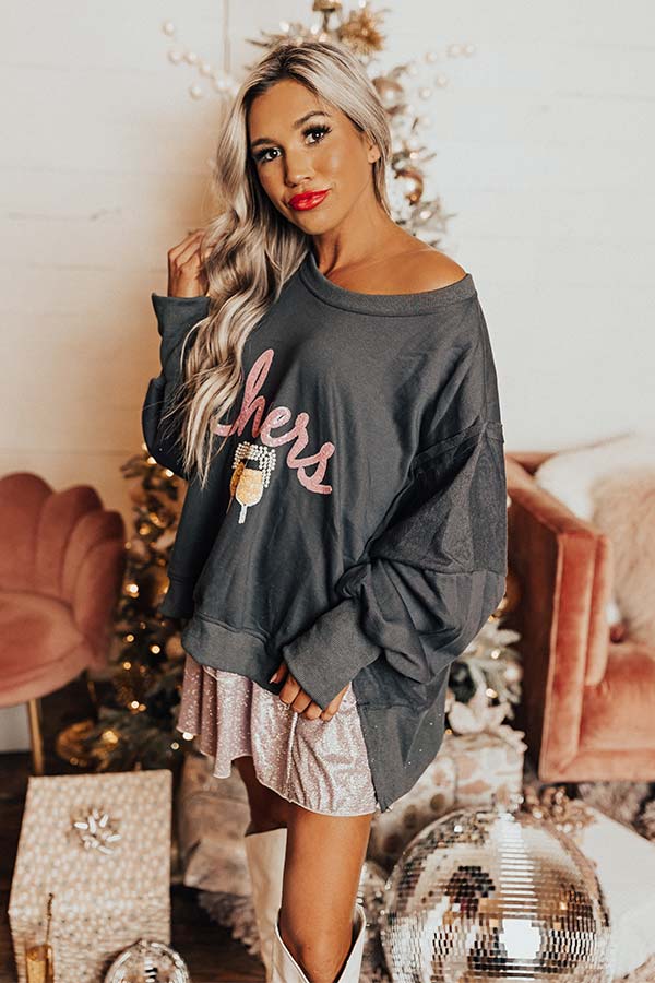 Cheers Embellished Sweatshirt in Charcoal Image - 3