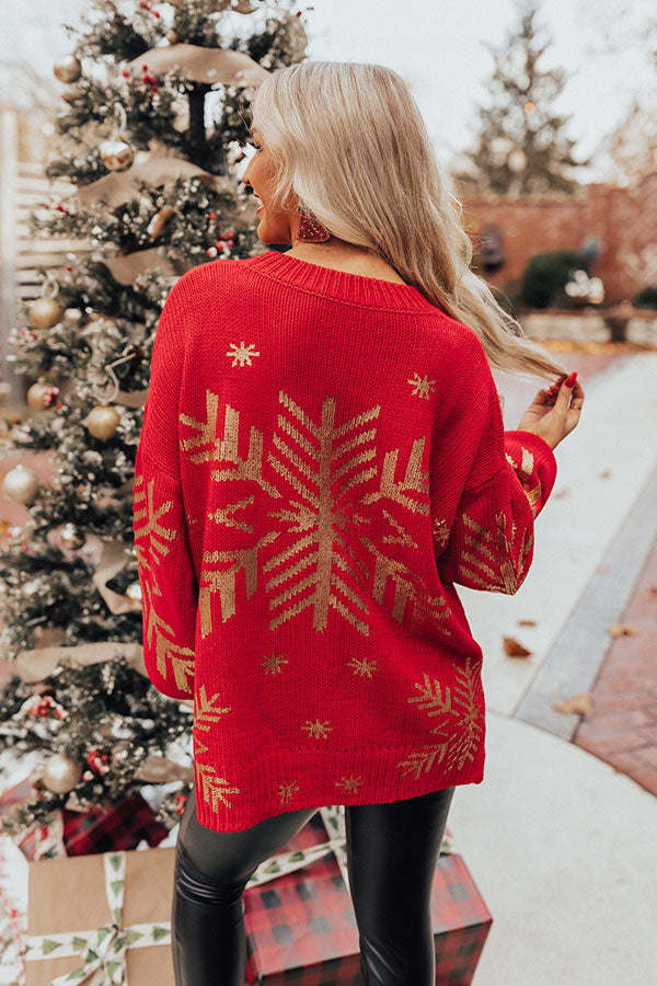 Falling Snowflakes Sweater In Red • Impressions Online Boutique
