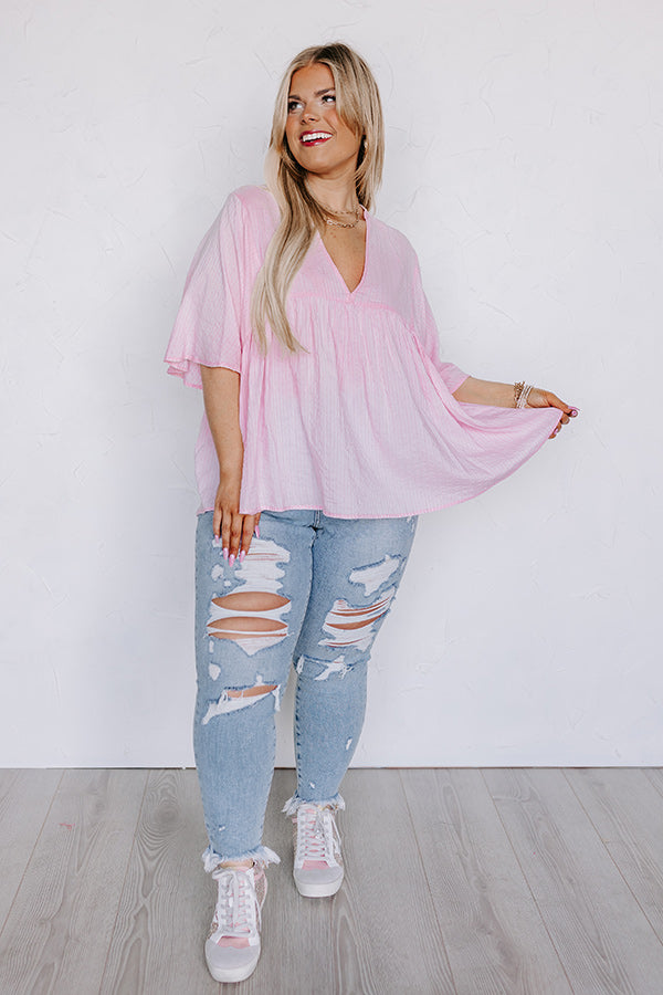 The Lucky One Babydoll Top In Pink Curves Image - 4