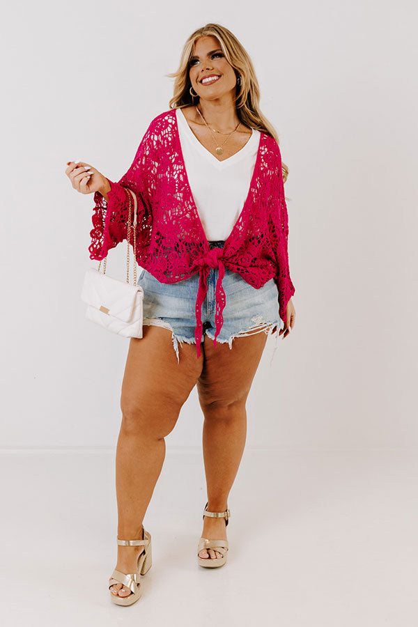 Sail The Day Away Front Tie Crochet Top in Hot Pink Curves