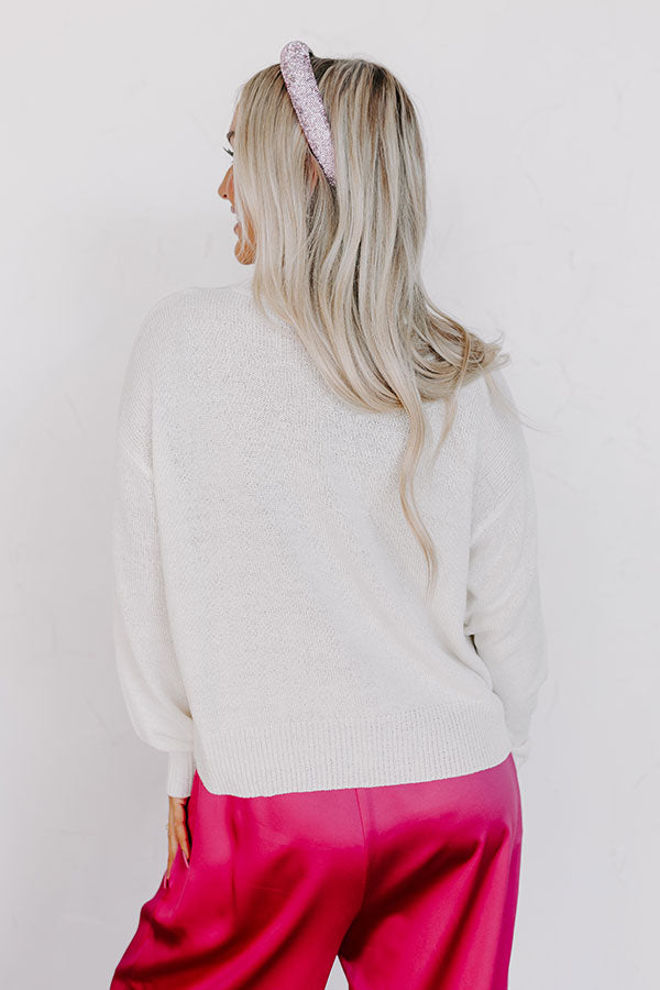 White XOXO Glitter Chenille Cable Knit Pullover Sweatshirt main image 1