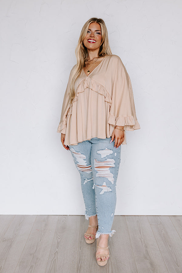 Claim To Love Ruffle Top in Beige Curves • Impressions Online Boutique