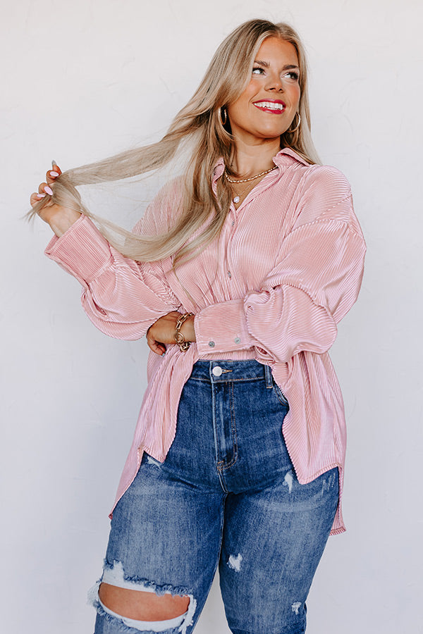 Never Speechless Pleated Button Up in Pink Curves Image - 1