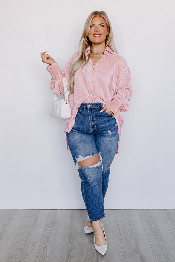 Never Speechless Pleated Button Up in Pink Curves Image - 2