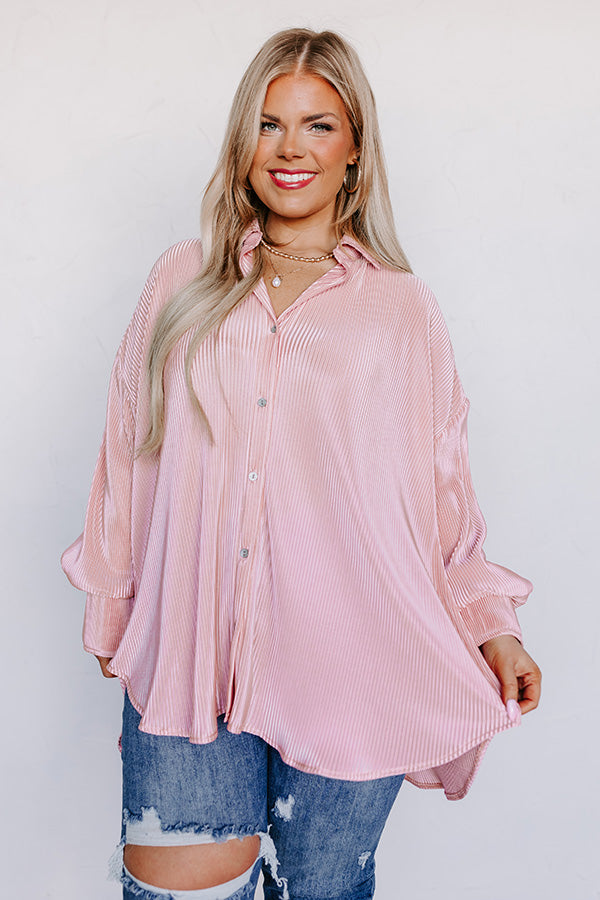 Never Speechless Pleated Button Up in Pink Curves Image - 3