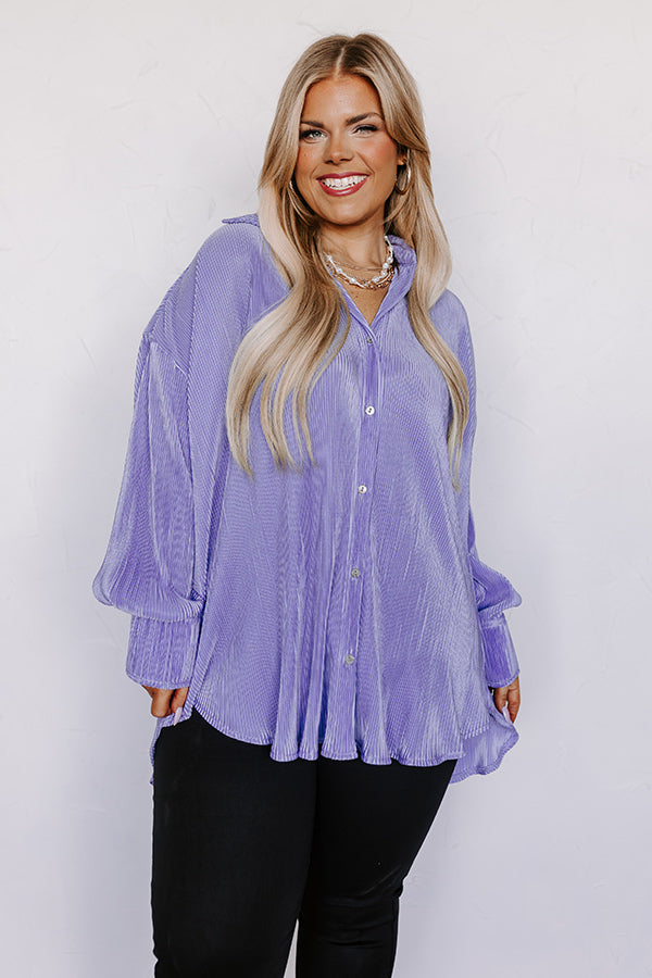 Never Speechless Pleated Button Up in Lavender Curves Image - 1