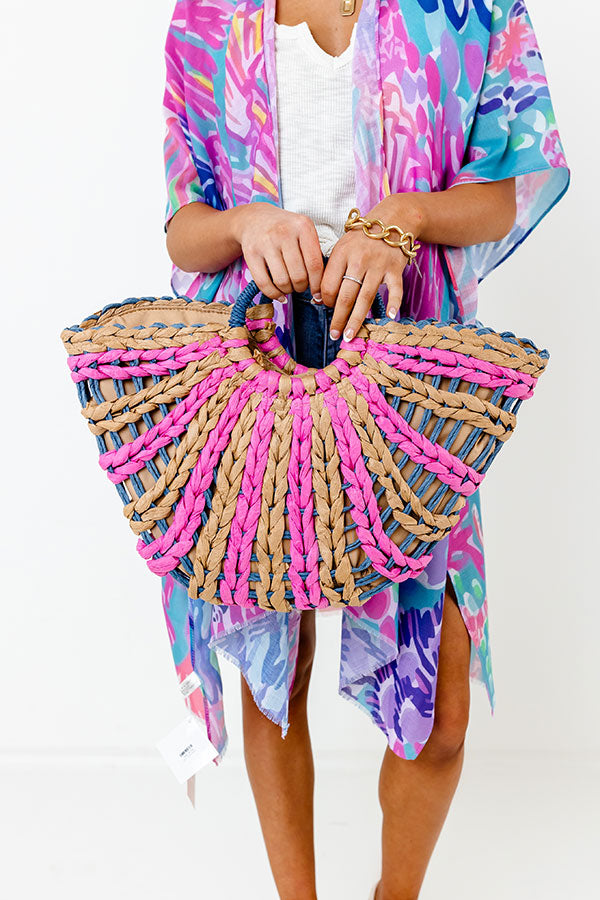 Beachy Vibe Woven Tote in Pink