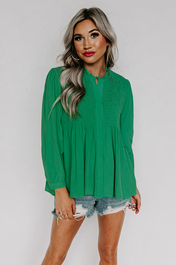 Well Mannered Smocked Top in Kelly Green