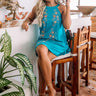 Kiwi Kisses Embroidered Shift Dress in Turquoise Image - 1