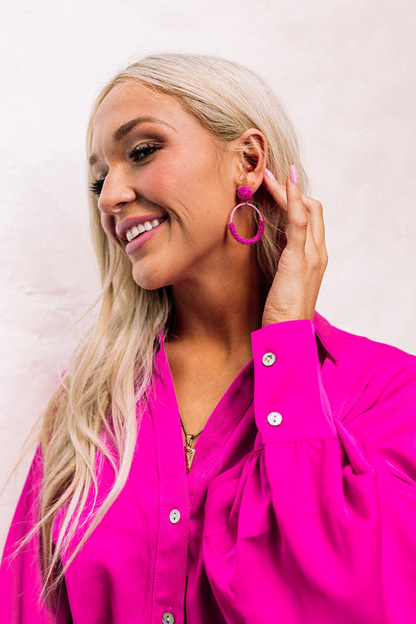 Wait And Smile Beaded Earrings In Hot Pink