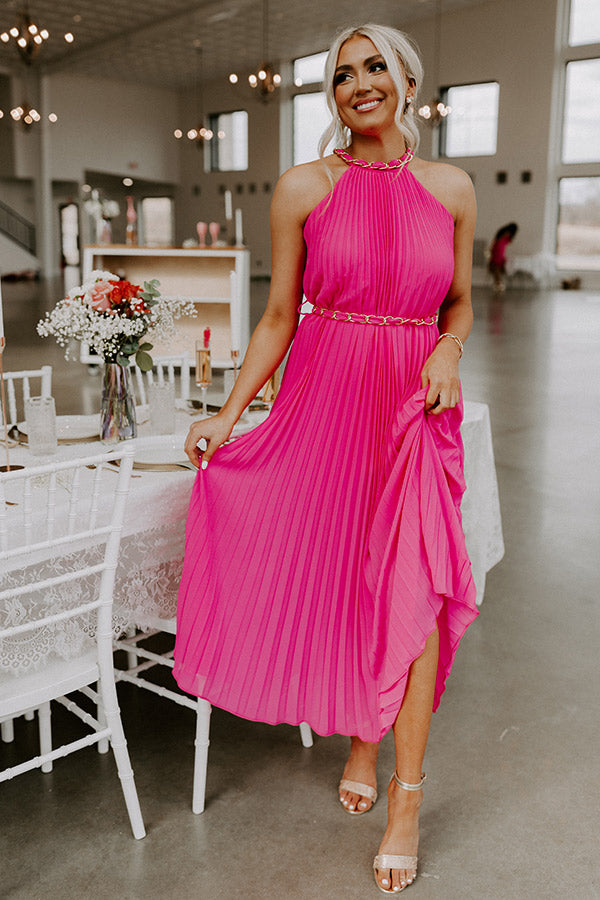 Radiant Reflection Pleated Maxi In Hot Pink