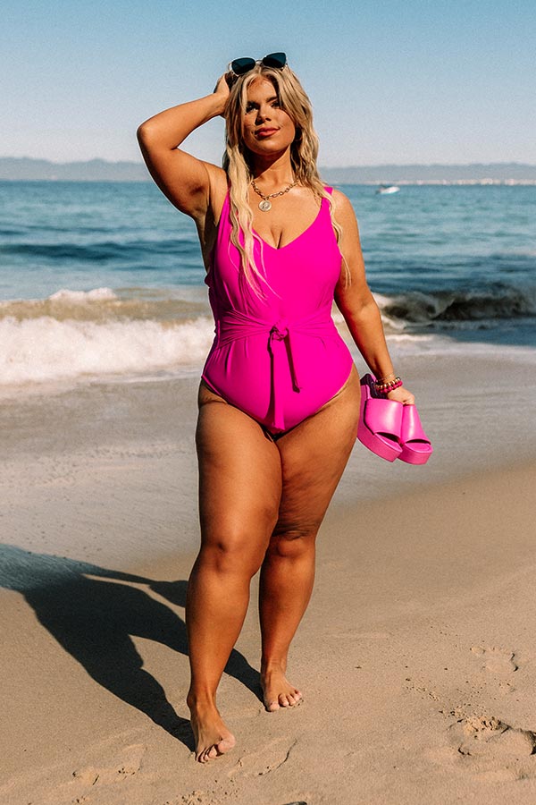 Turn Up The Waves One Piece Swimsuit in Fuchsia Curves