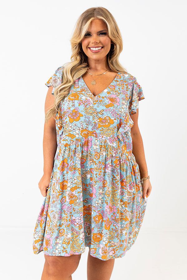 By Chance Floral Shift Dress In Sky Blue Curves Image - 2