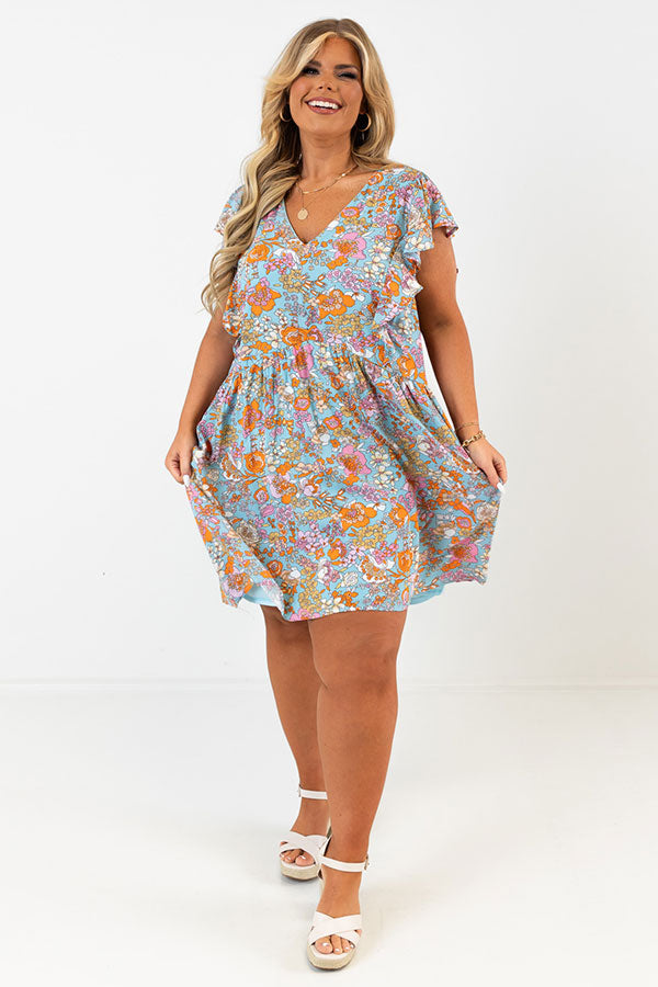By Chance Floral Shift Dress In Sky Blue Curves Image - 4