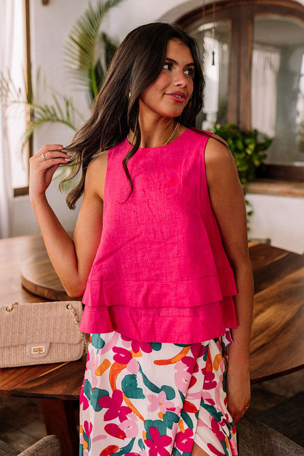 Classic And Keen Linen-Blend Top In Hot Pink