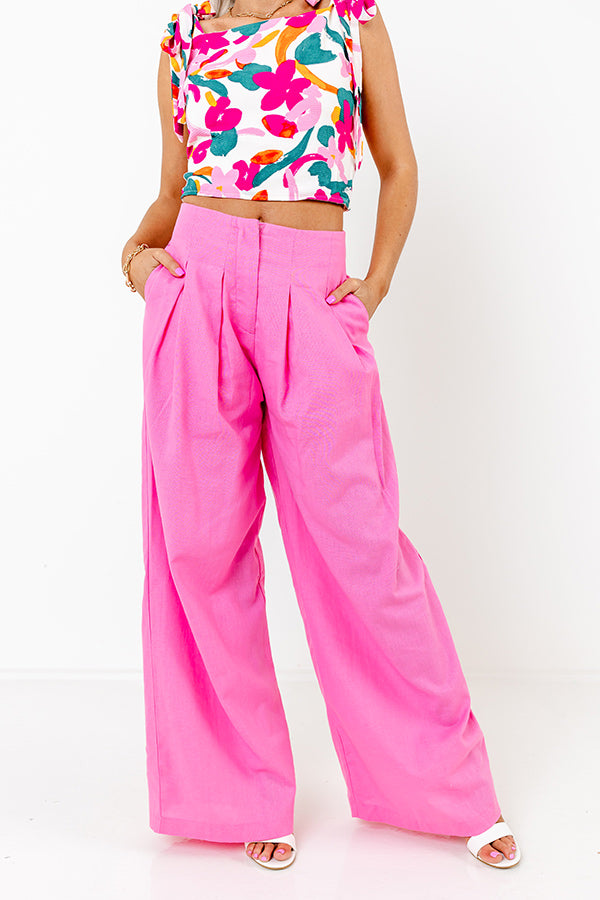 The Evelyn High Waist Linen-Blend Pants In Pink
